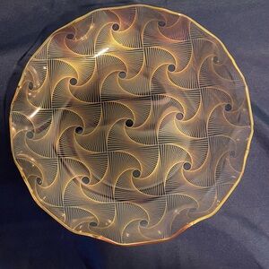 Vintage Coronaglas serving platter or tray with ruffled gold rim from Denmark